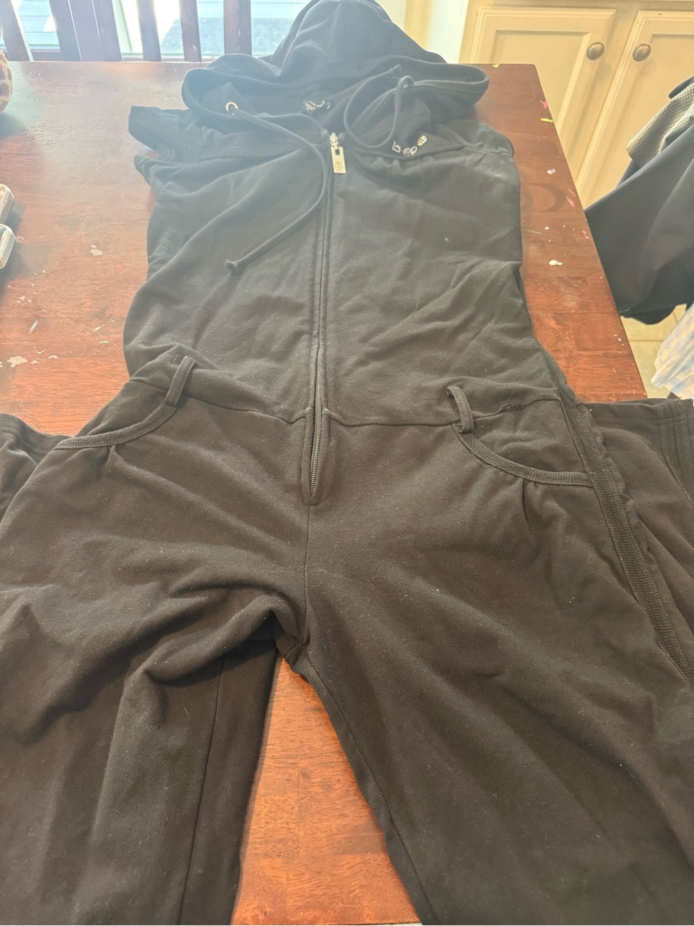 bebe Black Hooded Zip-Front Jumpsuit